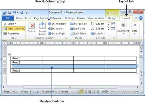 how to insert row in word doc