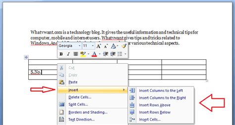 how to insert rows in word table
