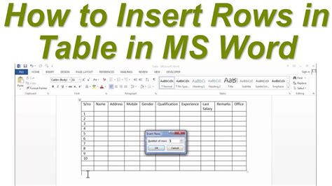 how to insert rows in word table shortcut