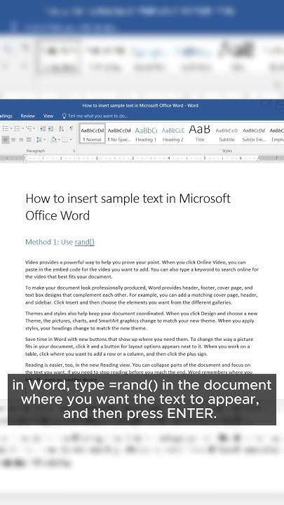 how to insert sample text in word