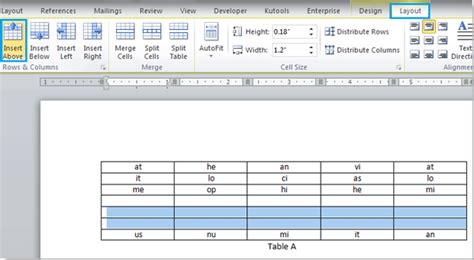 how to insert several rows in word table