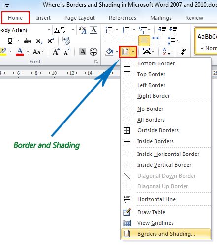 how to insert shading in word