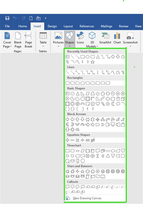 how to insert shapes in word