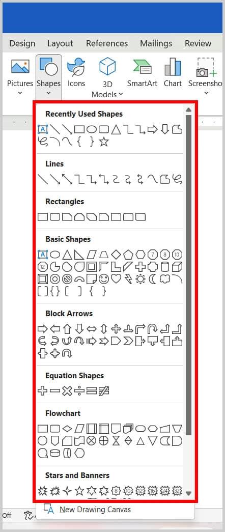 how to insert shapes in word on mac