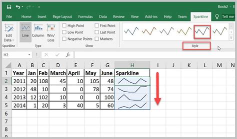 how to insert sparklines in excel on mac