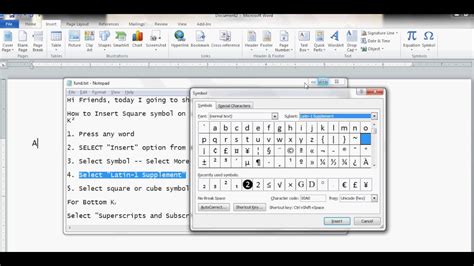 how to insert square symbol in word