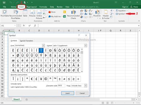 how to insert symbol in excel sheet