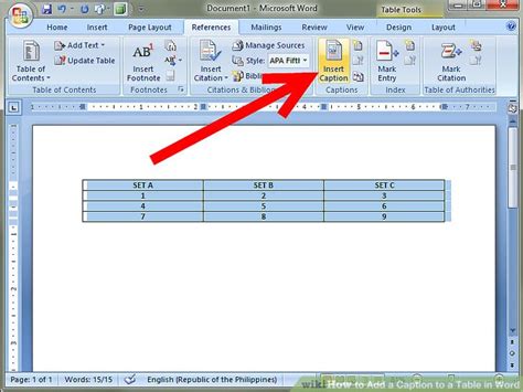 how to insert table caption in word document
