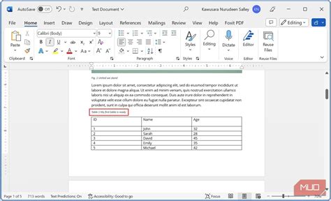 how to insert table caption in word mac