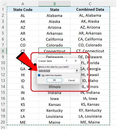 how to insert table in a cell excel