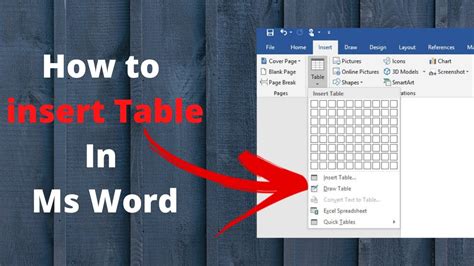 how to insert table in ms word in phone