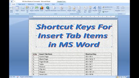 how to insert table in word shortcut key