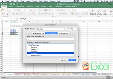 how to insert table of contents in excel sheet
