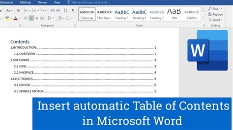 how to insert table of contents in word document youtube