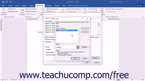 how to insert table of figures in word 2016