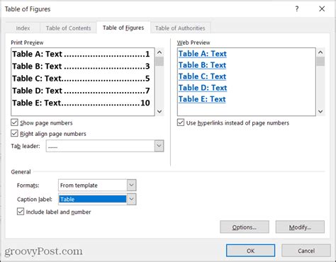 how to insert table of figures in words