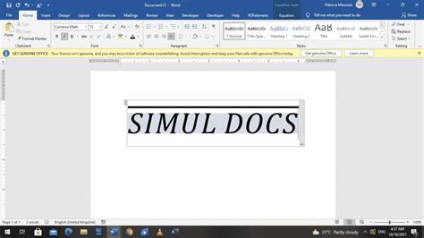 how to insert text above line in word