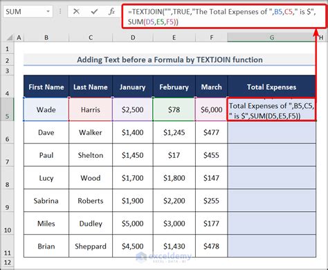 how to insert text before formula in excel