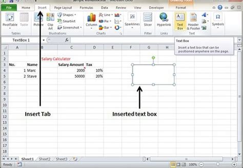 how to insert text box in excel with formula