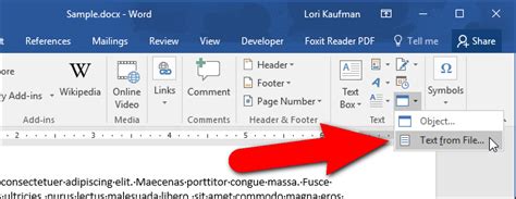 how to insert text from a downloaded file in word