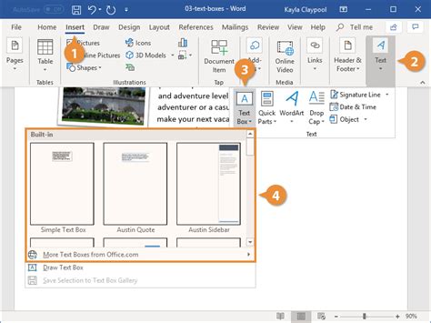 how to insert text in word box