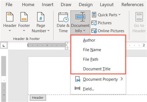 how to insert title document property in word footer