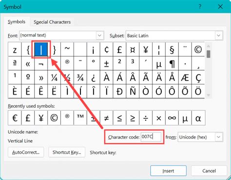 how to insert vertical line symbol in word