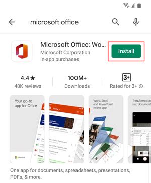 how to install microsoft office in android tablet