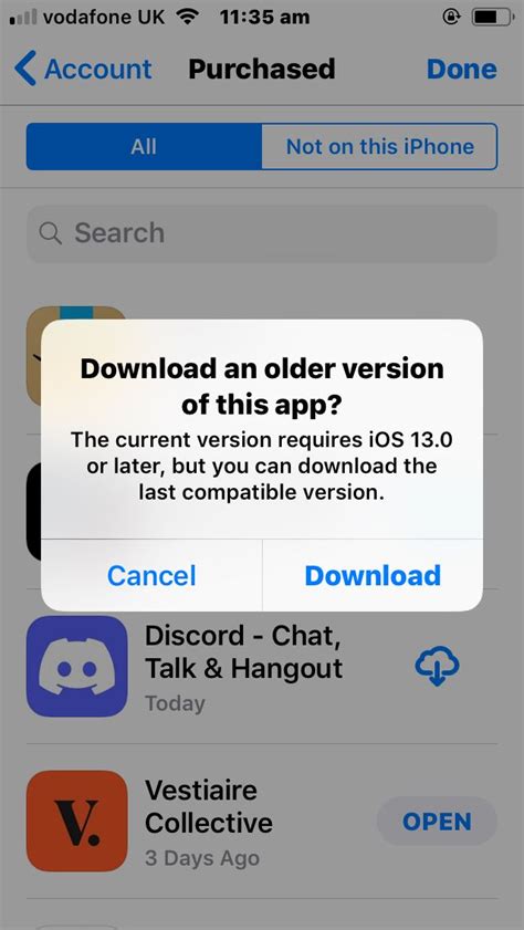 how to install older version of app on iphone