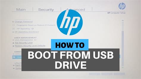 how to install windows 10 from usb from bios hp