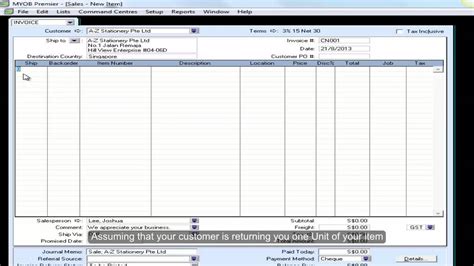 how to issue credit note in myob