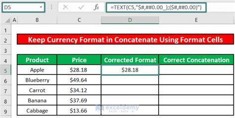 how to keep currency format in excel formula