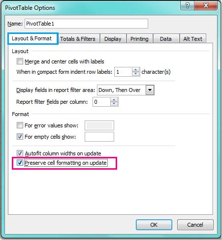 how to keep pivot table formatting when refreshing