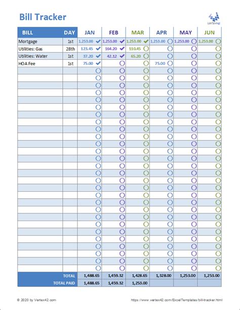 how to keep track of bills in excel