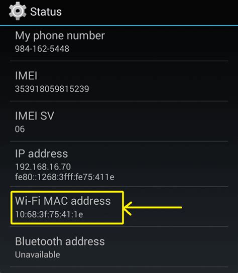 how to know android mobile mac address