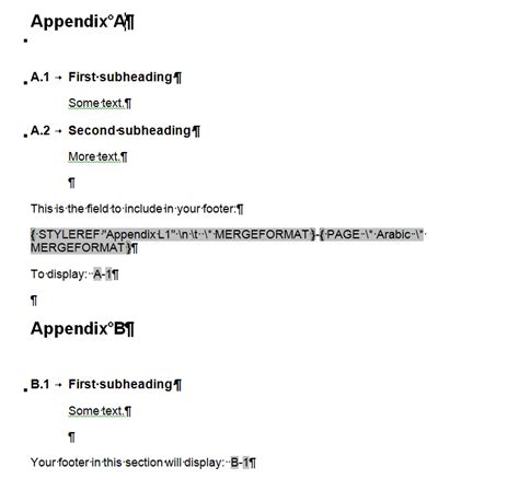 how to label an appendix in word