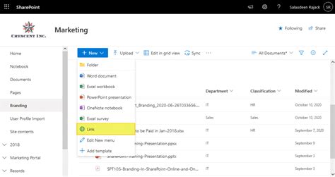 how to link a document in sharepoint