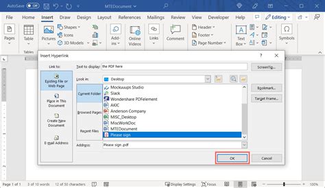 how to link a pdf file in word