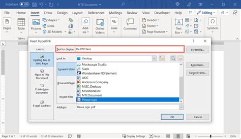 how to link a pdf in word