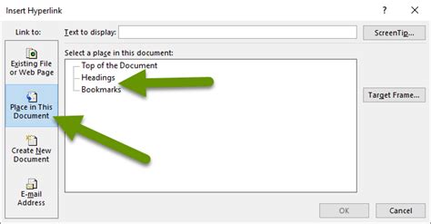 how to link to another section in word document