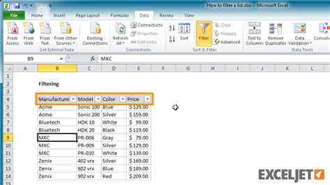 how to list filter in excel