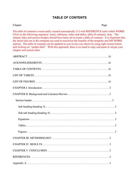 how to list table of contents in word