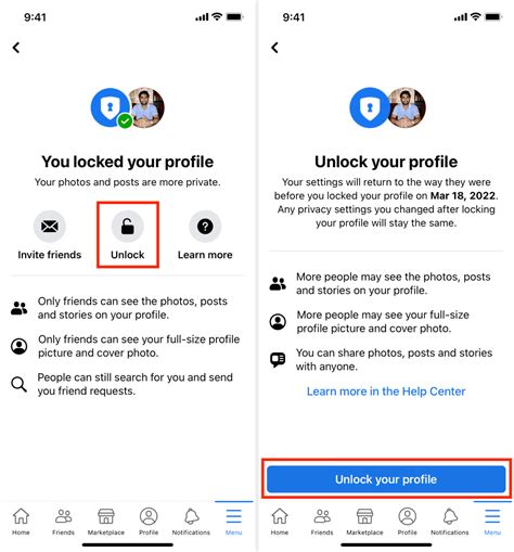 how to lock profile in facebook using iphone