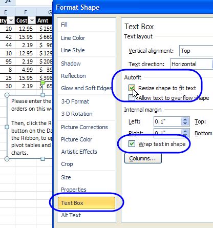 how to lock text box size in excel