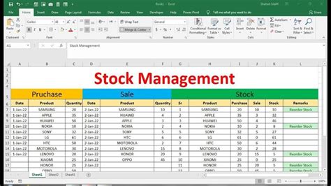 how to maintain stock in excel sheet format