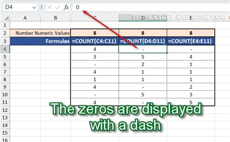 how to make 0 in excel a dash