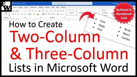 how to make a 3 column list in word