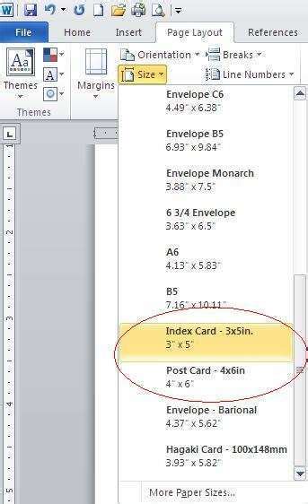 how to make a 5x8 card on word