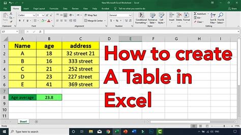 how to make a basic excel table