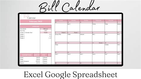 how to make a bill calendar in excel